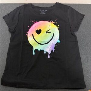 Place Kids Black Tee with Colorful Smiley